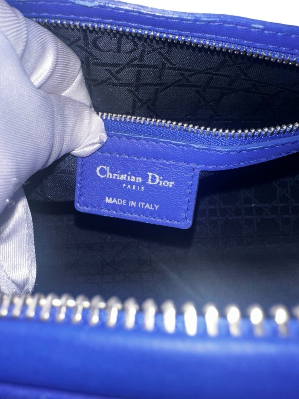 18-26 Preloved Christian Dior’s Lady Dior Cobalt Blue Lambskin Leather, Large - Picture 12 of 13